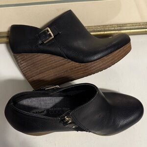 Dr.Scholl’s Black Wedge Leather Shoes memory foam coolfit